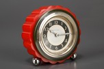 Red and Green Fluted Bakelite Clock by New Haven